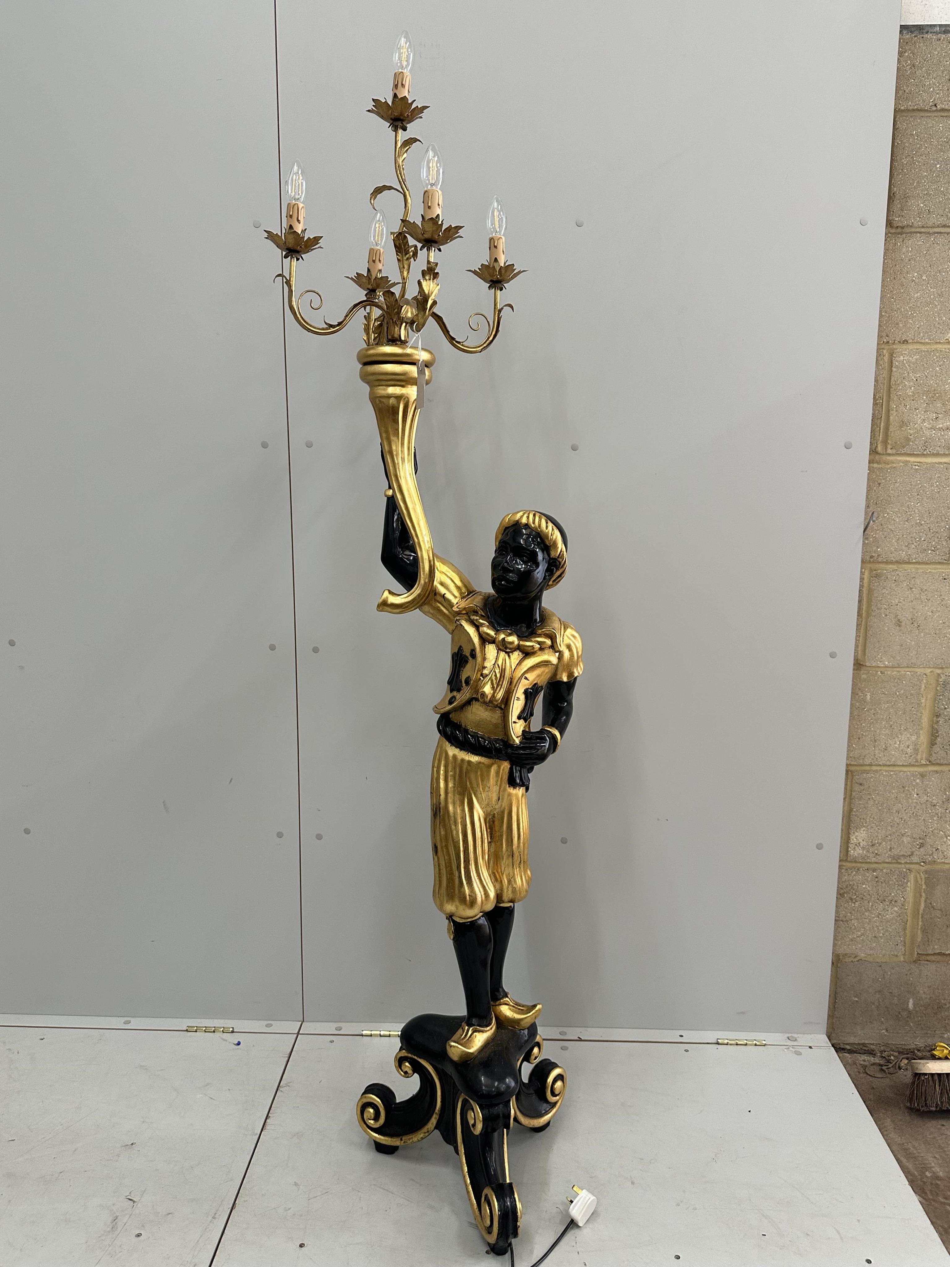 A reproduction Italian style Blackamoor floor lamp, height 194cm. Condition - good